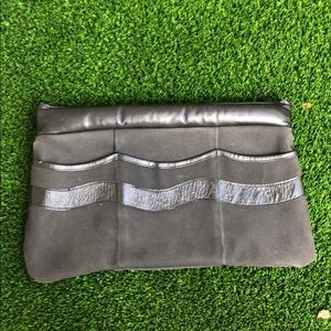 Vintage Timmy Woods black canvas & leather clutch